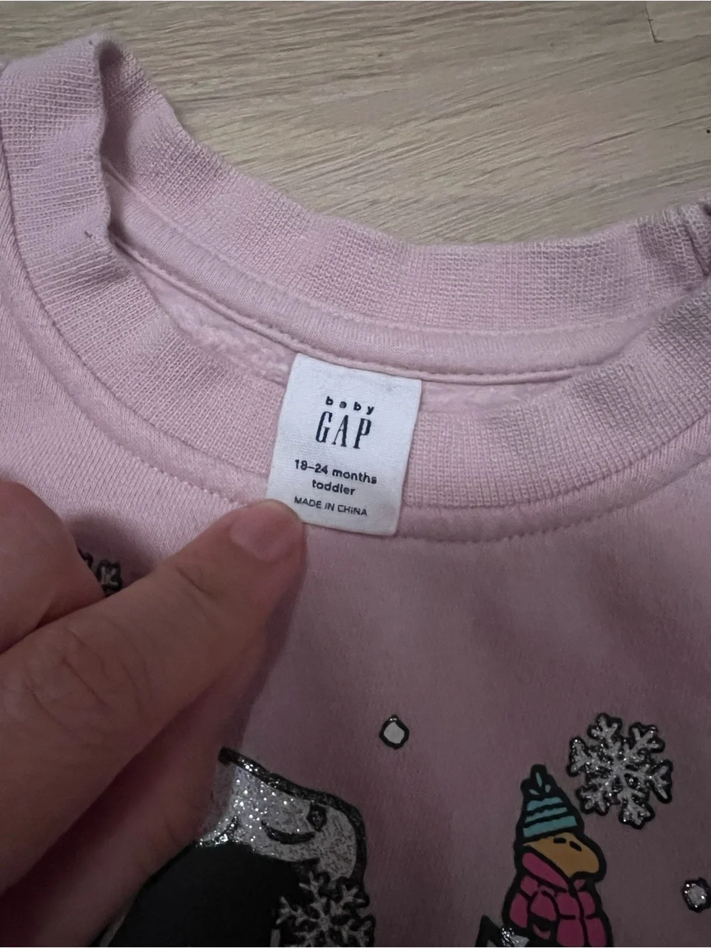 GAP Pink Girls Crewneck Sweatshirt with Winter Graphic